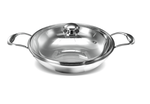 ‎Preethi Metallica Collection Triply Stainless Steel Kadai with Glass Lid, 28 cm, Gas & Induction Compatible, Metal Spatula Friendly with 5 Year Product Warranty